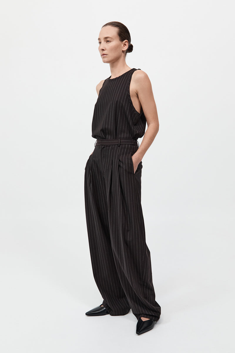 Wool Pinstripe Tapered Pants - Mahogany Stripe