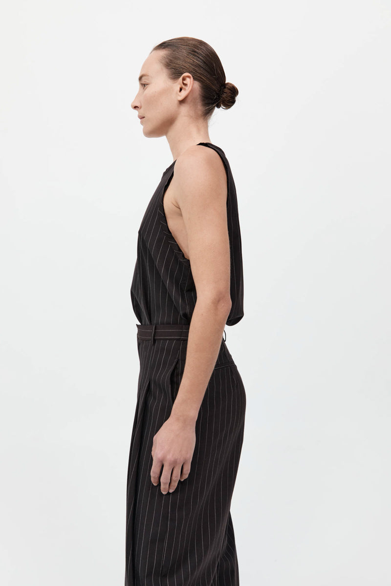 Wool Pinstripe Tank - Mahogany Stripe