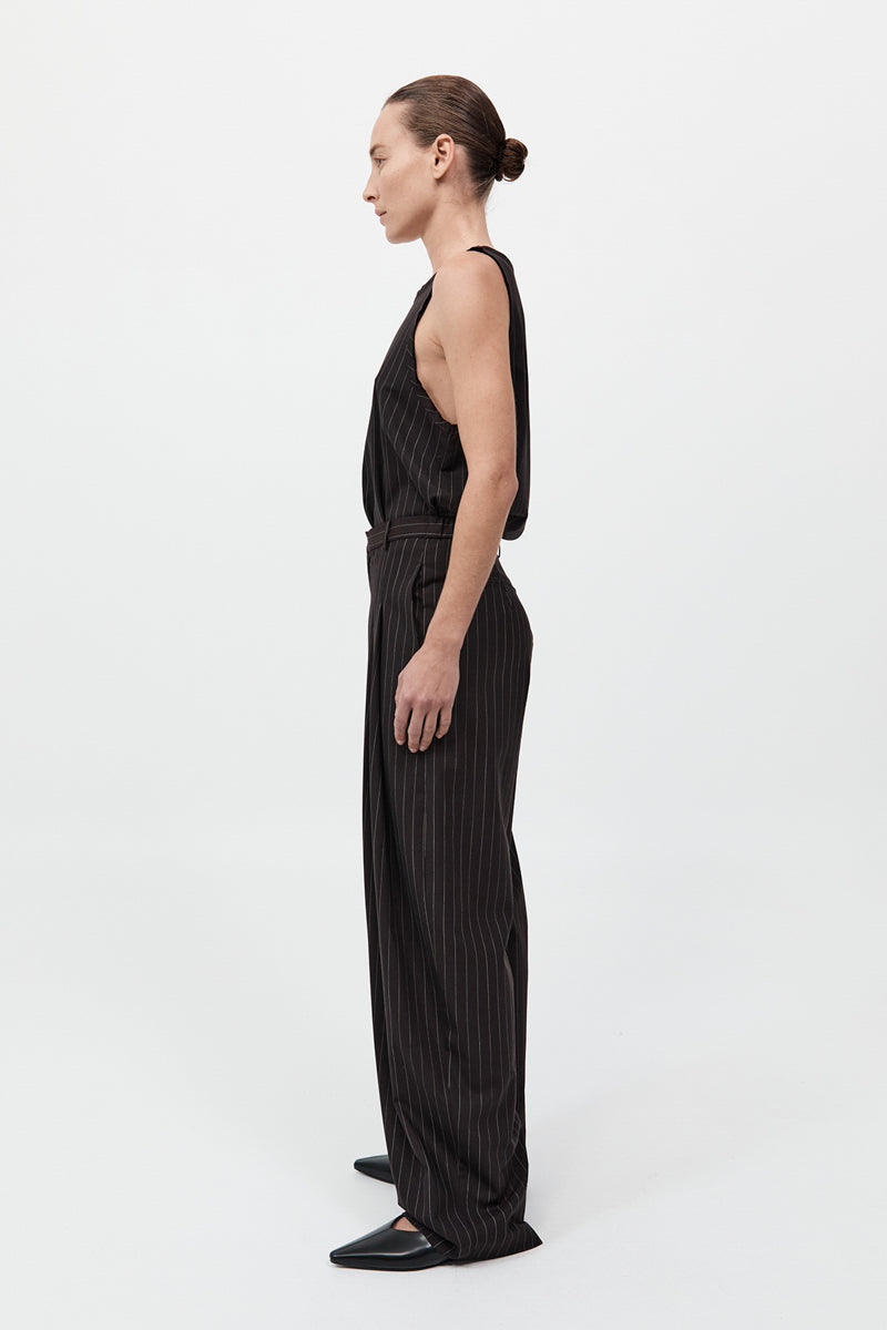 Wool Pinstripe Tapered Pants - Mahogany Stripe
