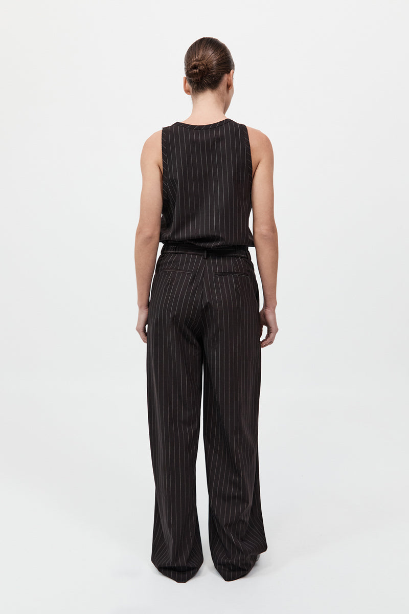 Wool Pinstripe Tapered Pants - Mahogany Stripe