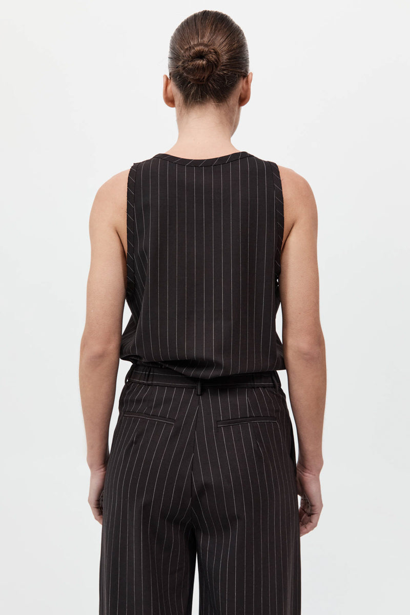 Wool Pinstripe Tank - Mahogany Stripe
