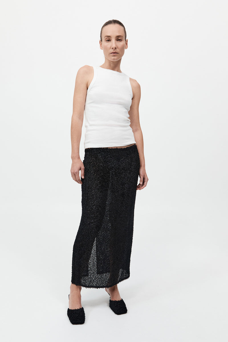 Feathered Silk Skirt - Black