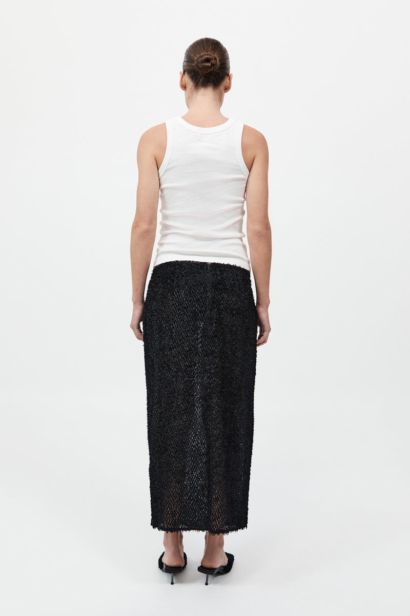 Feathered Silk Skirt - Black