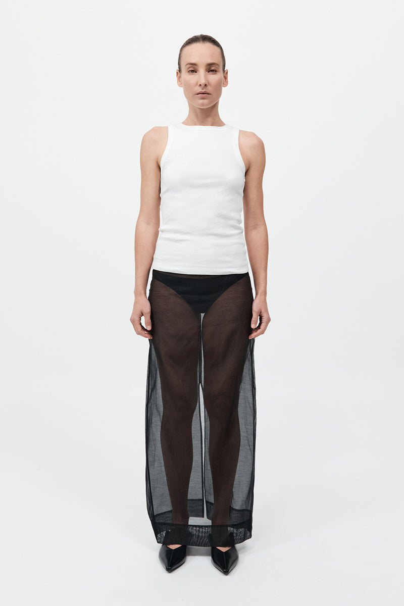 Sheer Leather Trim Skirt - Black