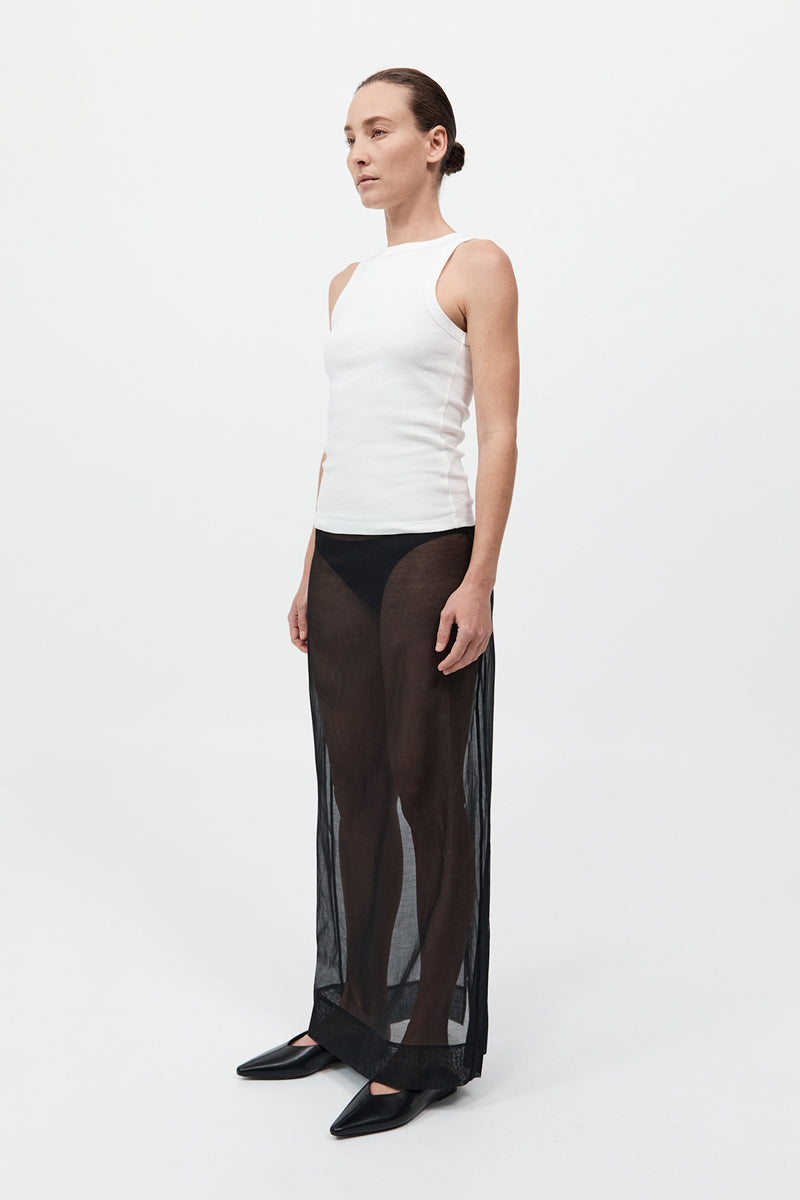 Sheer Leather Trim Skirt - Black
