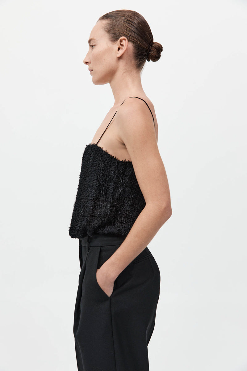 Feathered Silk Cami - Black
