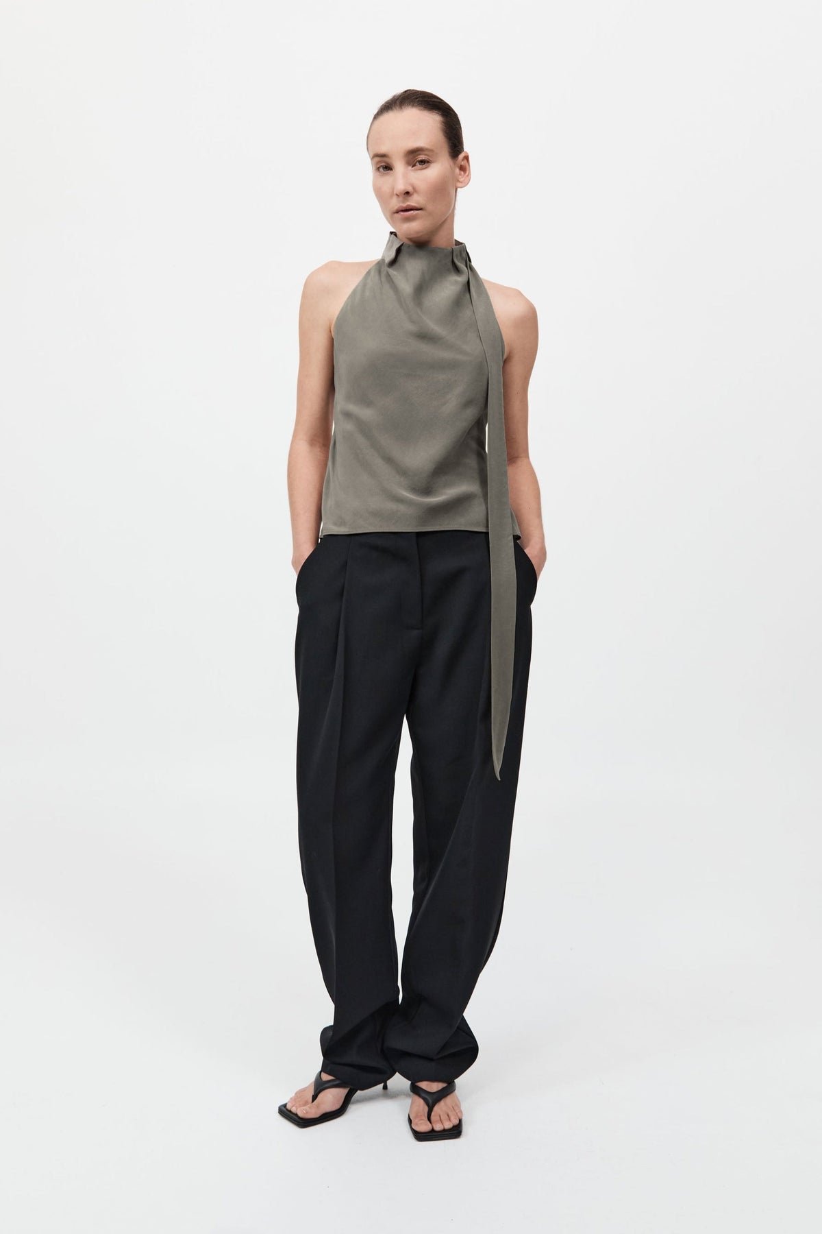 Silk Scarf Top - Smokey Olive