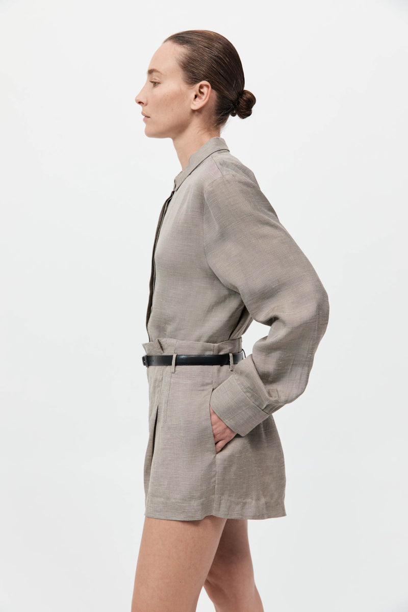 Melange Paperbag Waist Shorts - Rye