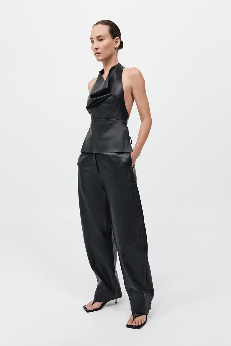 Leather Tie Top - Black
