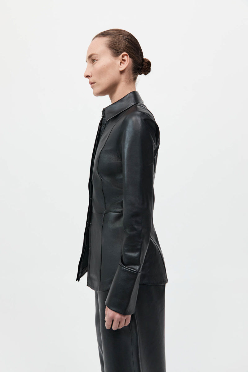 Leather Panelled Shirt - Black