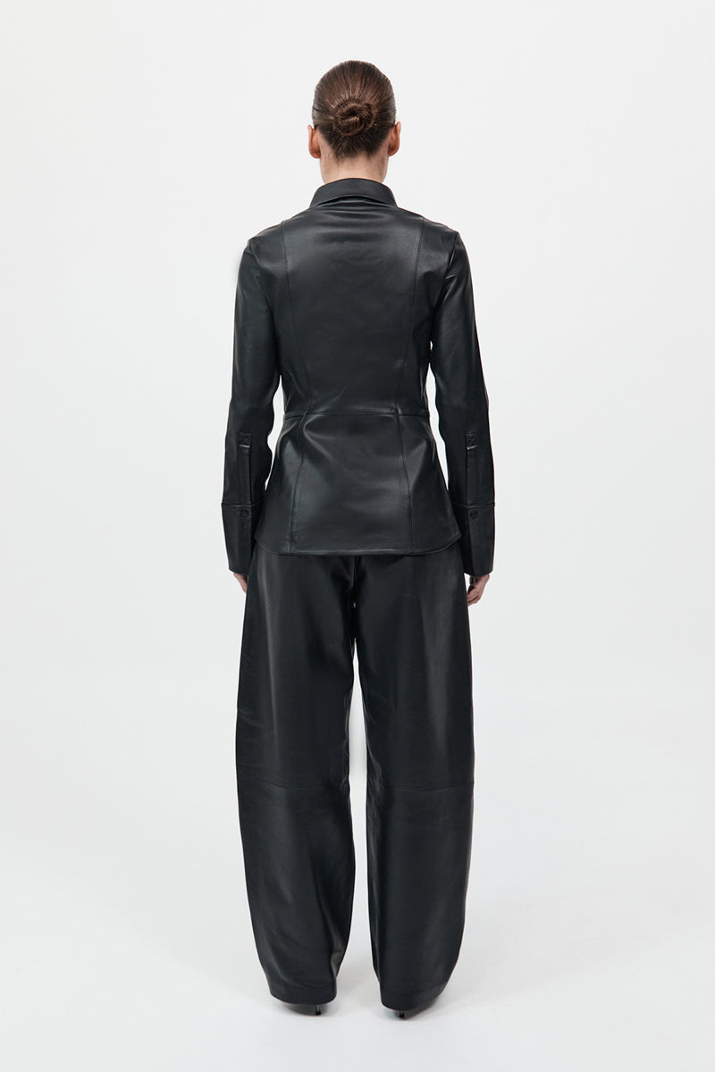 Leather Panelled Shirt - Black