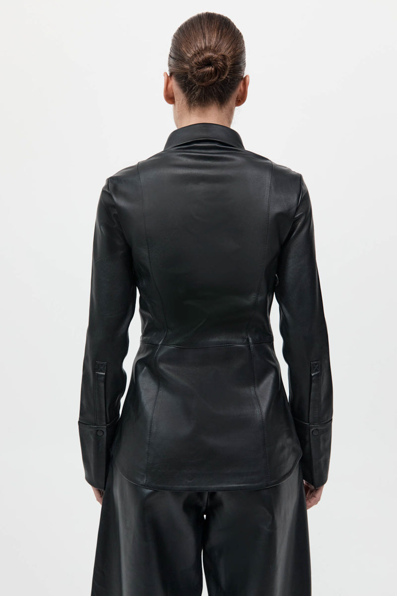 Leather Panelled Shirt - Black