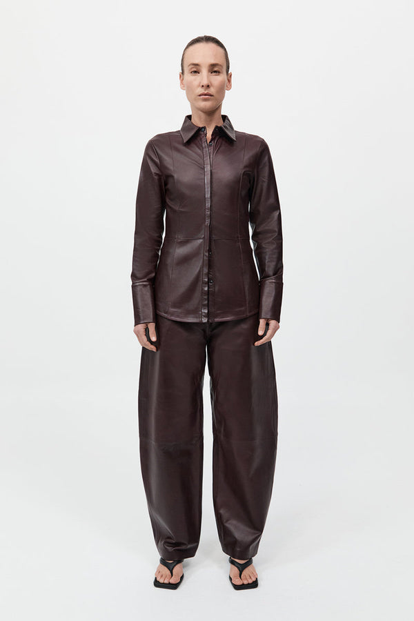 Leather Panelled Shirt - Bordeaux