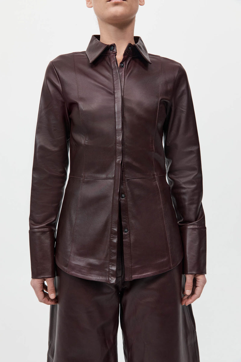 Leather Panelled Shirt - Bordeaux