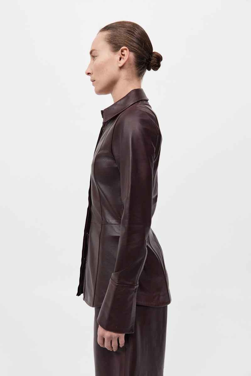 Leather Panelled Shirt - Bordeaux