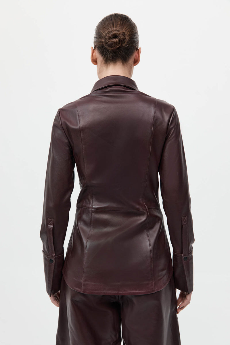 Leather Panelled Shirt - Bordeaux