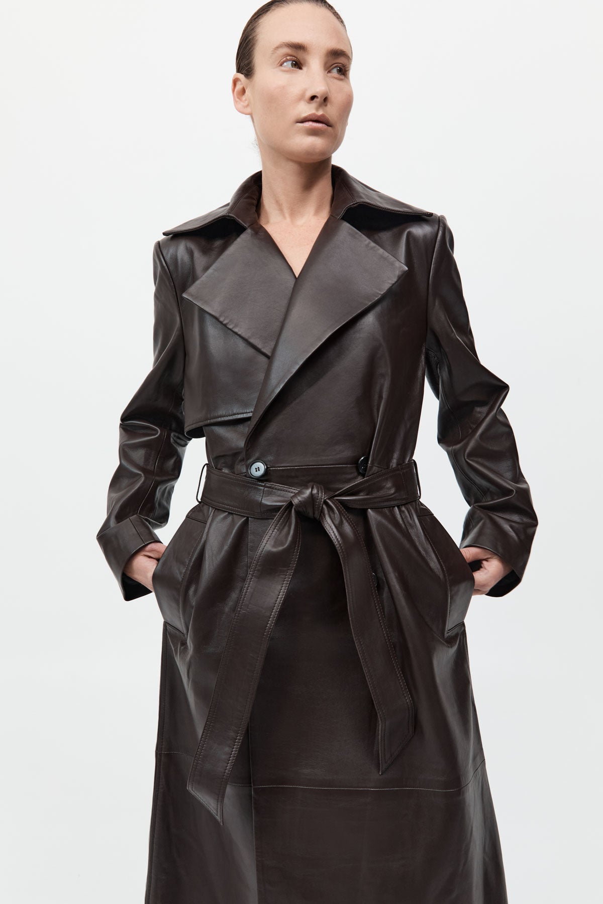 Leather Trench Coat - Chocolate