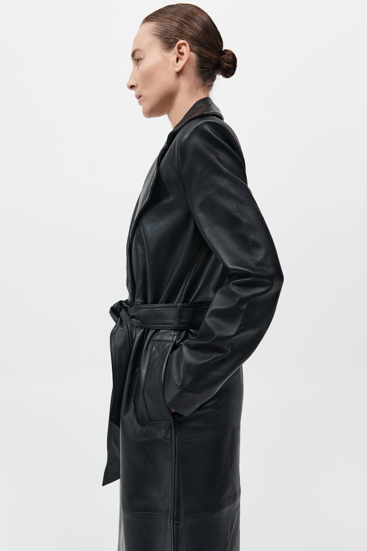 Leather Trench Coat - Black