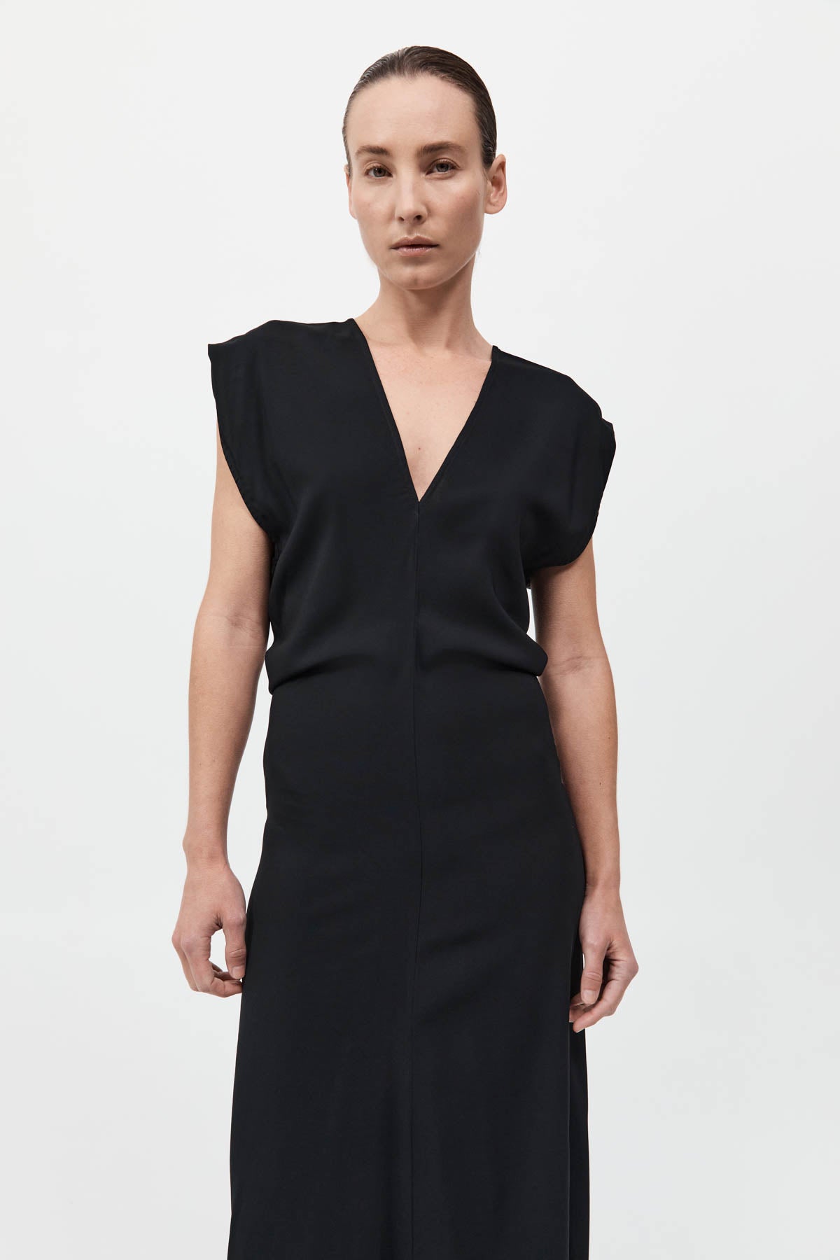 Plunge Drape Dress - Black