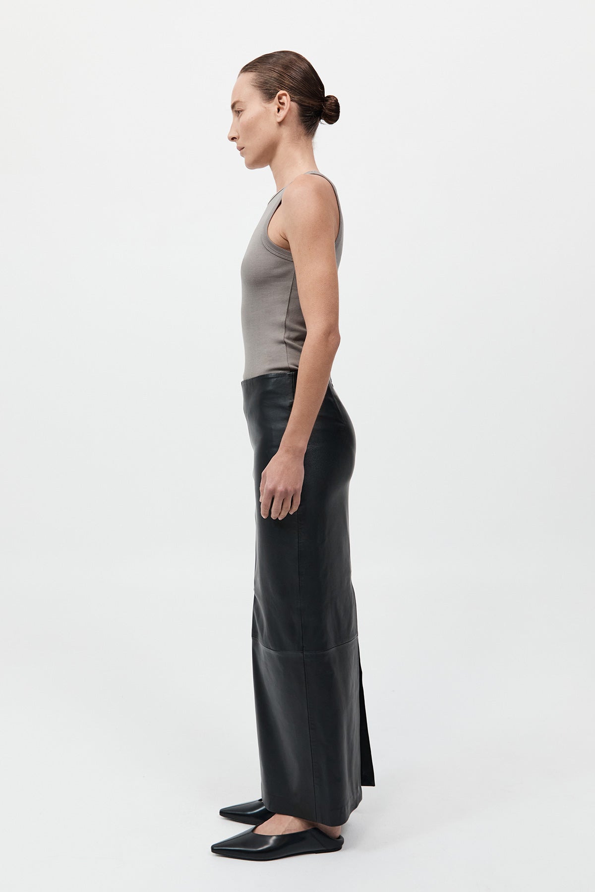 Leather Column Skirt - Black