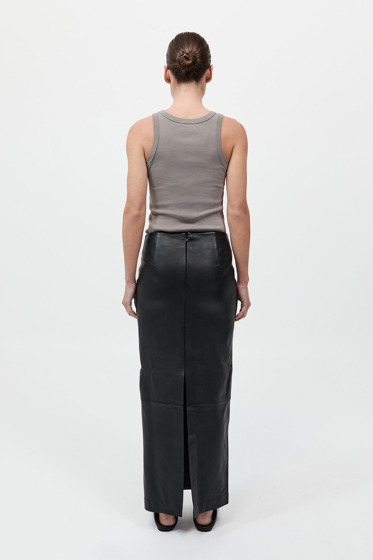 Leather Column Skirt - Black