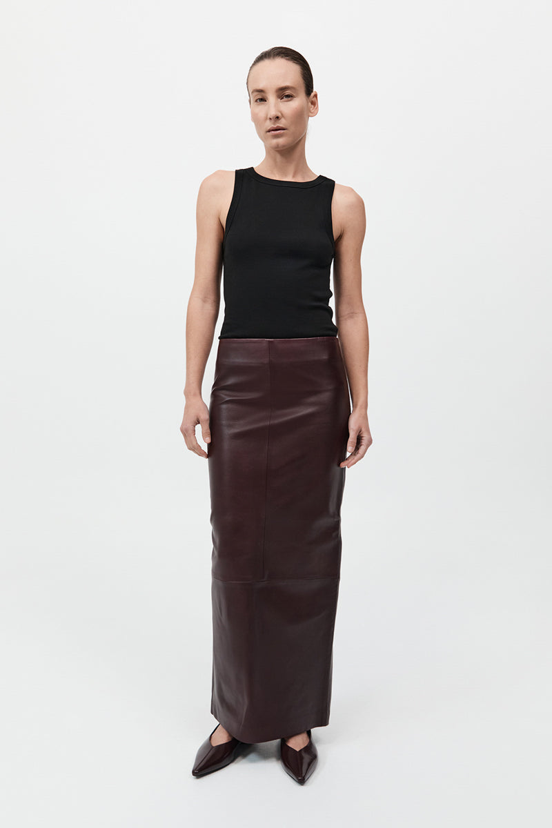Leather Column Skirt - Bordeaux