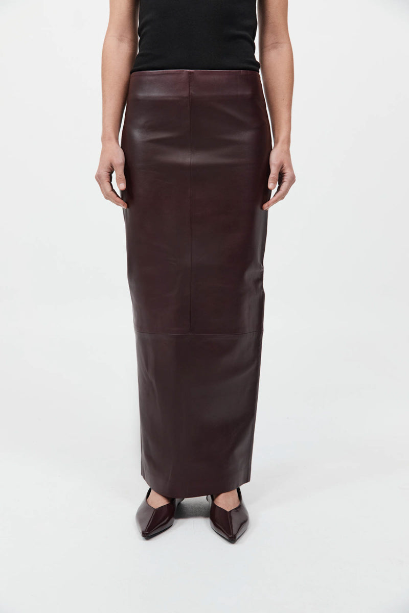 Leather Column Skirt - Bordeaux