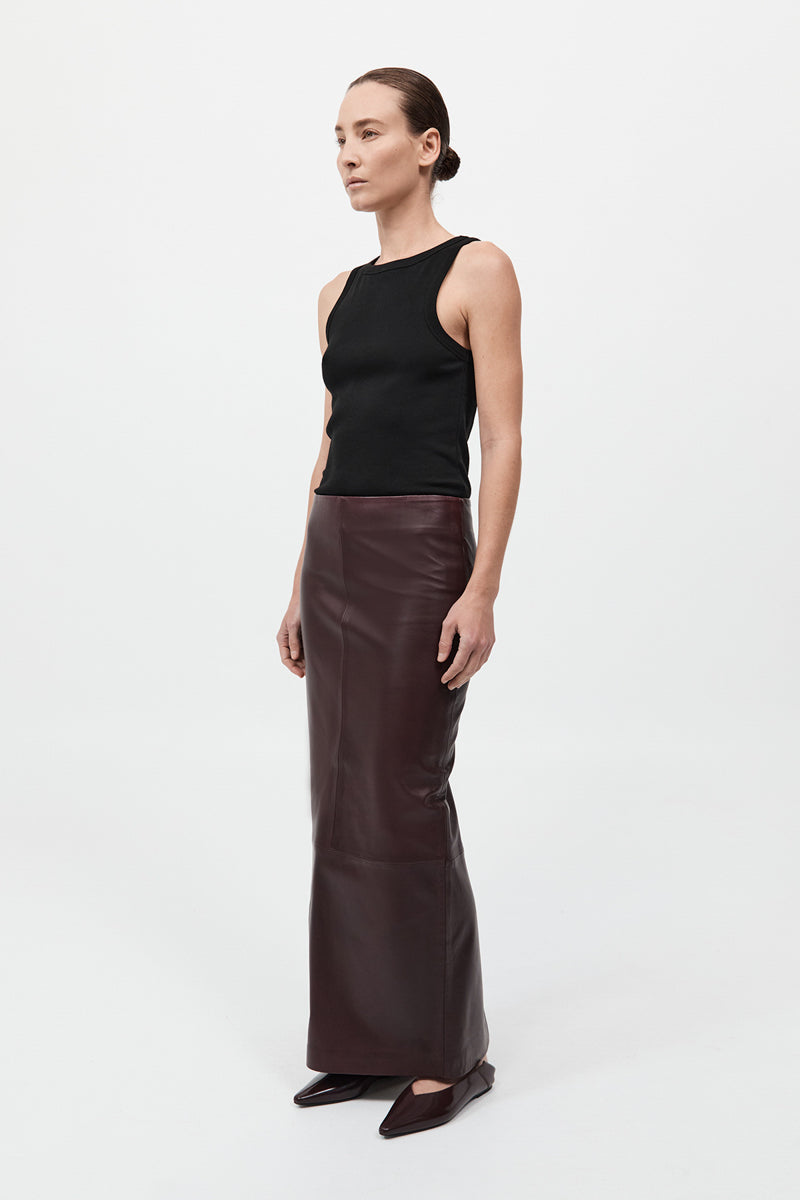 Leather Column Skirt - Bordeaux