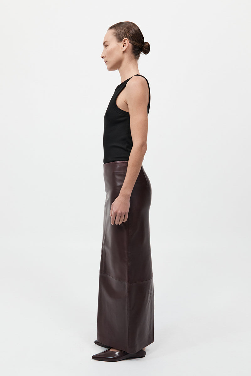 Leather Column Skirt - Bordeaux