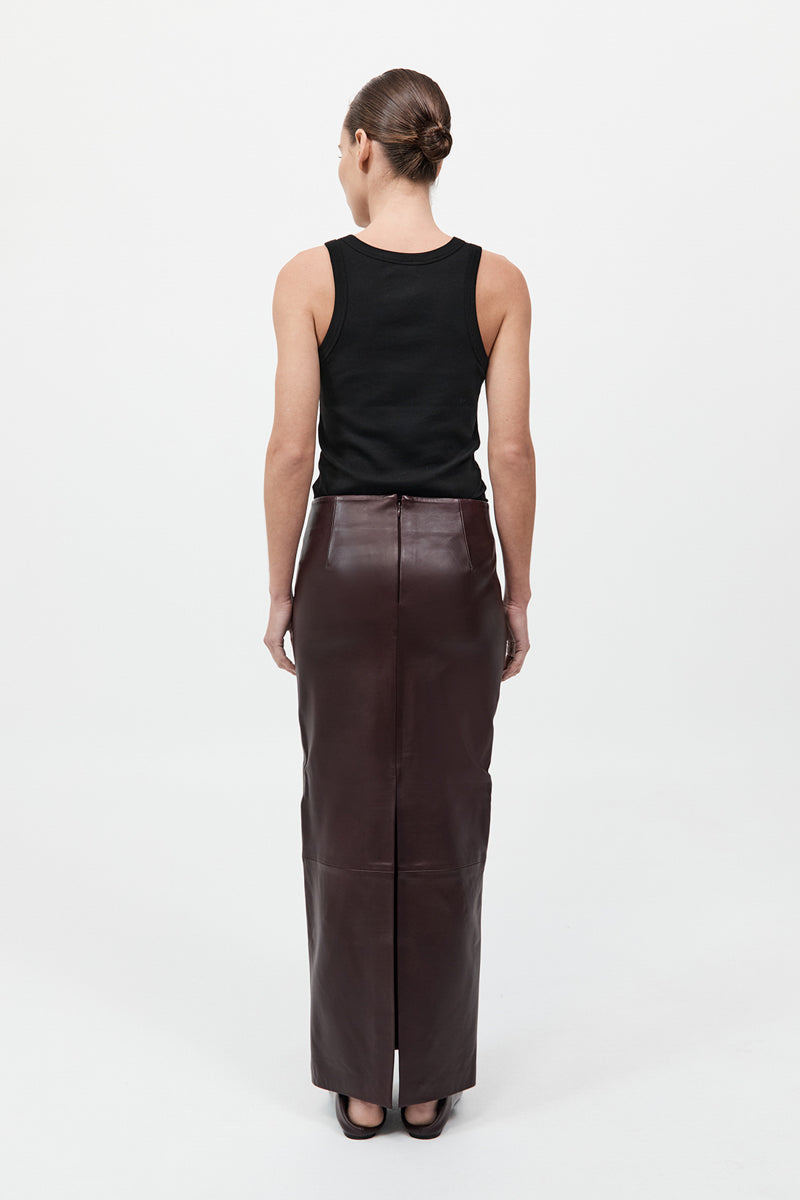 Leather Column Skirt - Bordeaux