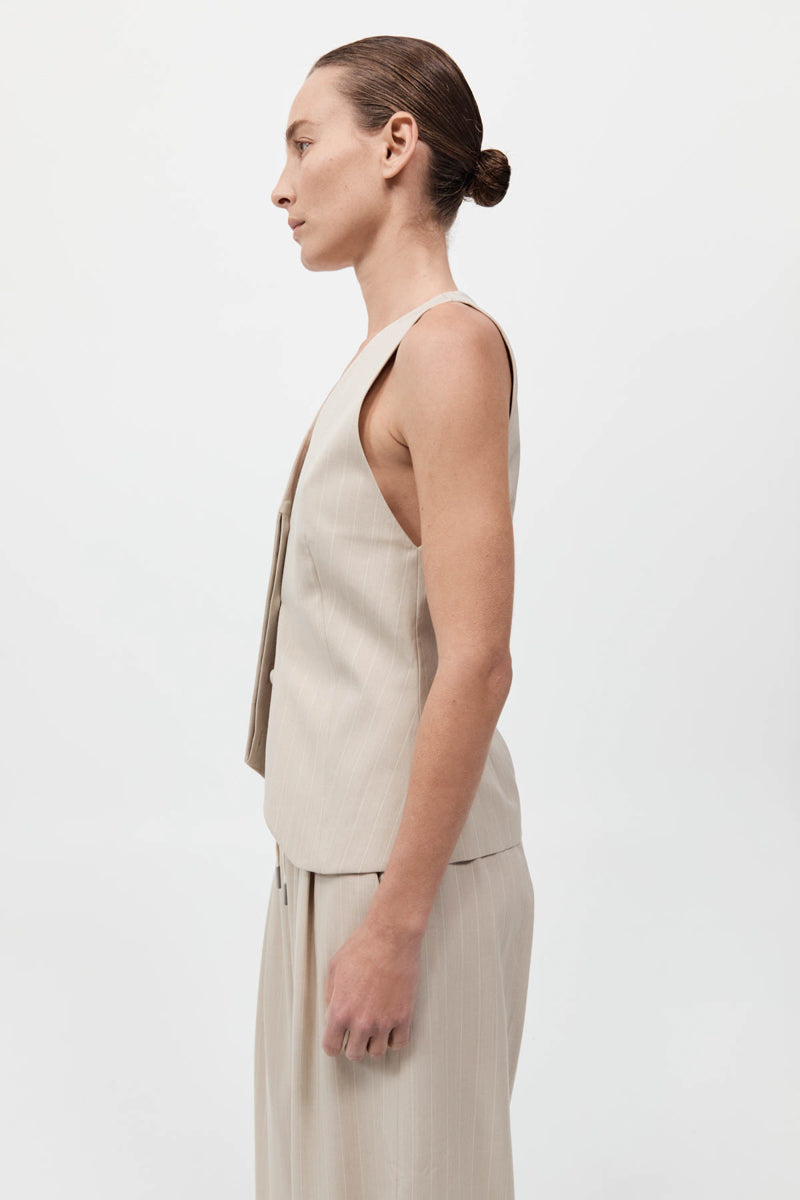 Pinstripe Wool Vest - Latte