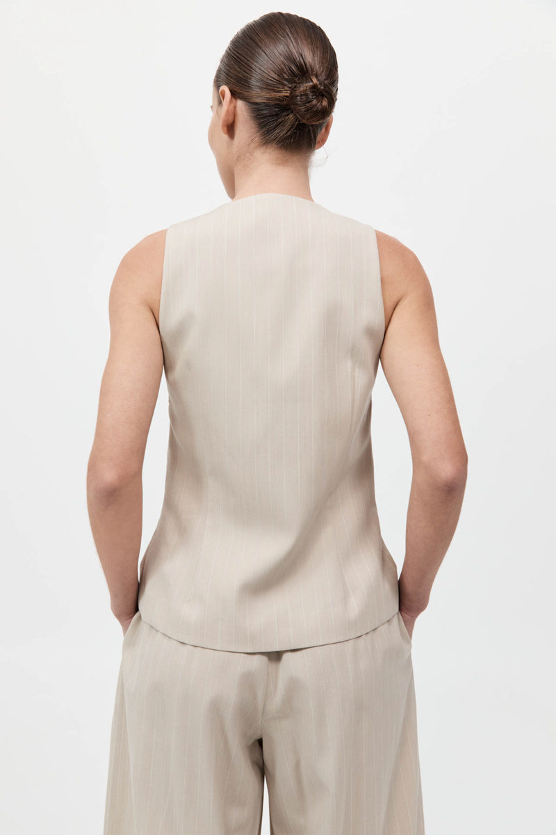 Pinstripe Wool Vest - Latte