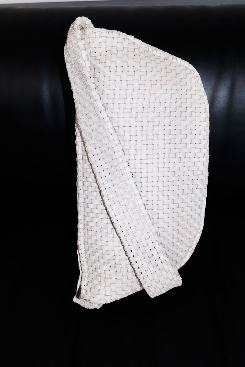 Lattice Weave Crescent Bag - Creme