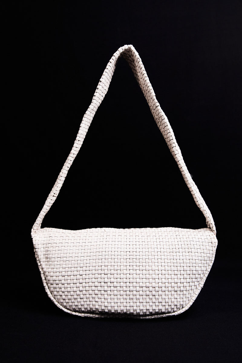 Lattice Weave Crescent Bag - Creme