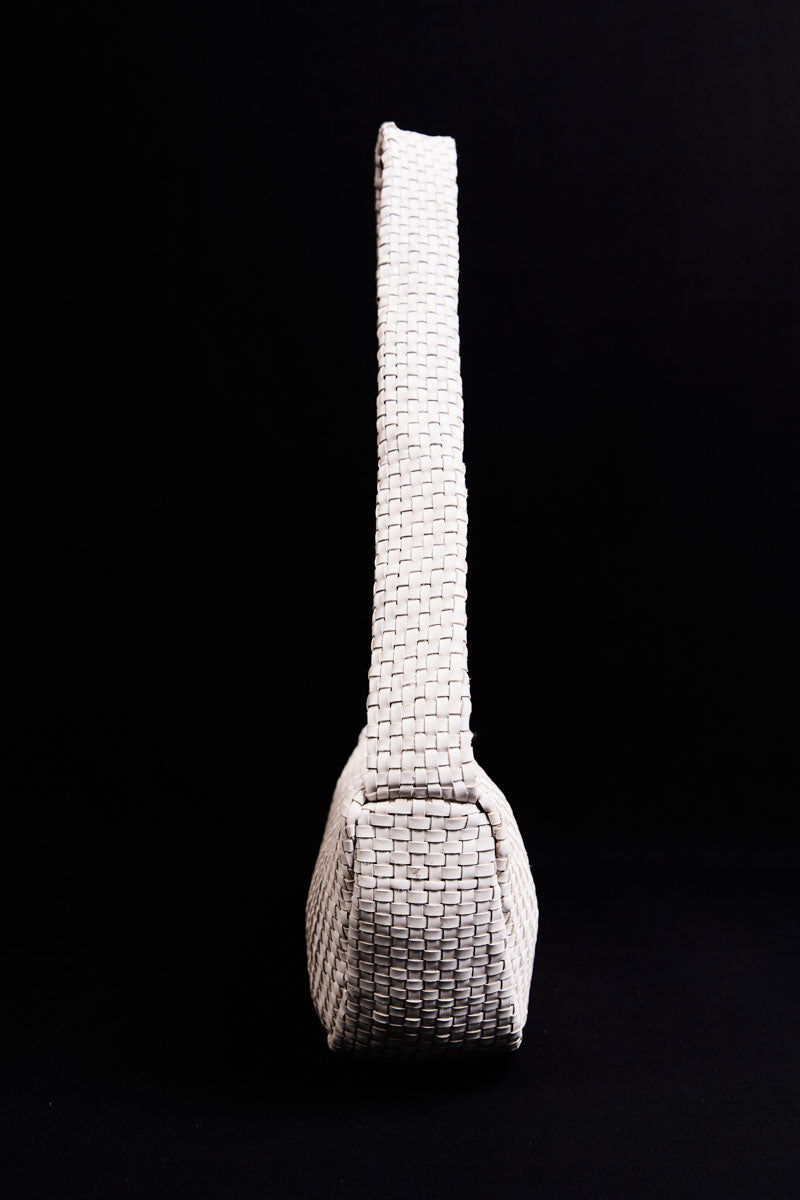 Lattice Weave Crescent Bag - Creme