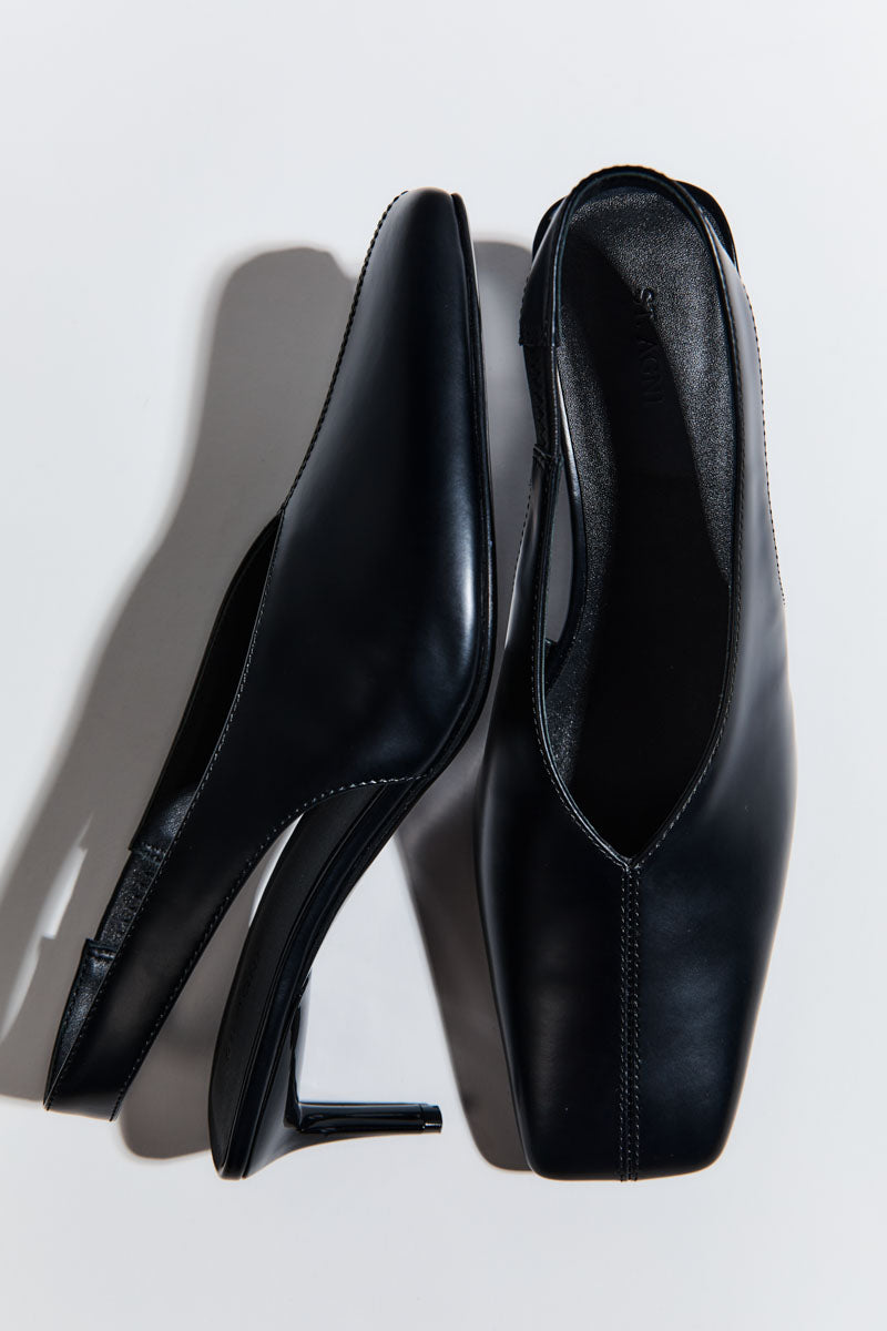 Square Toe Sling Back Heel - Black