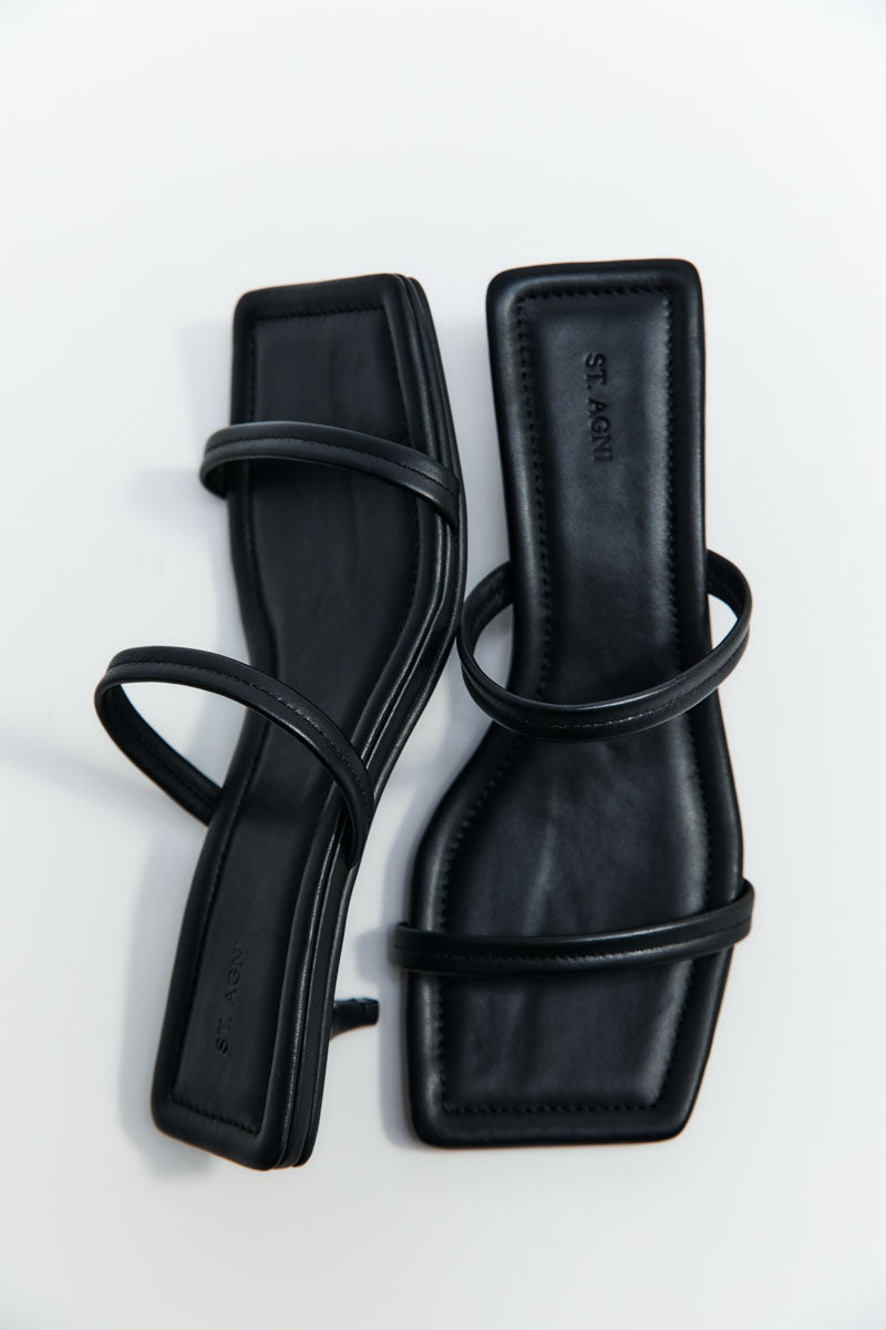 Fine Strap Kitten Heel - Black