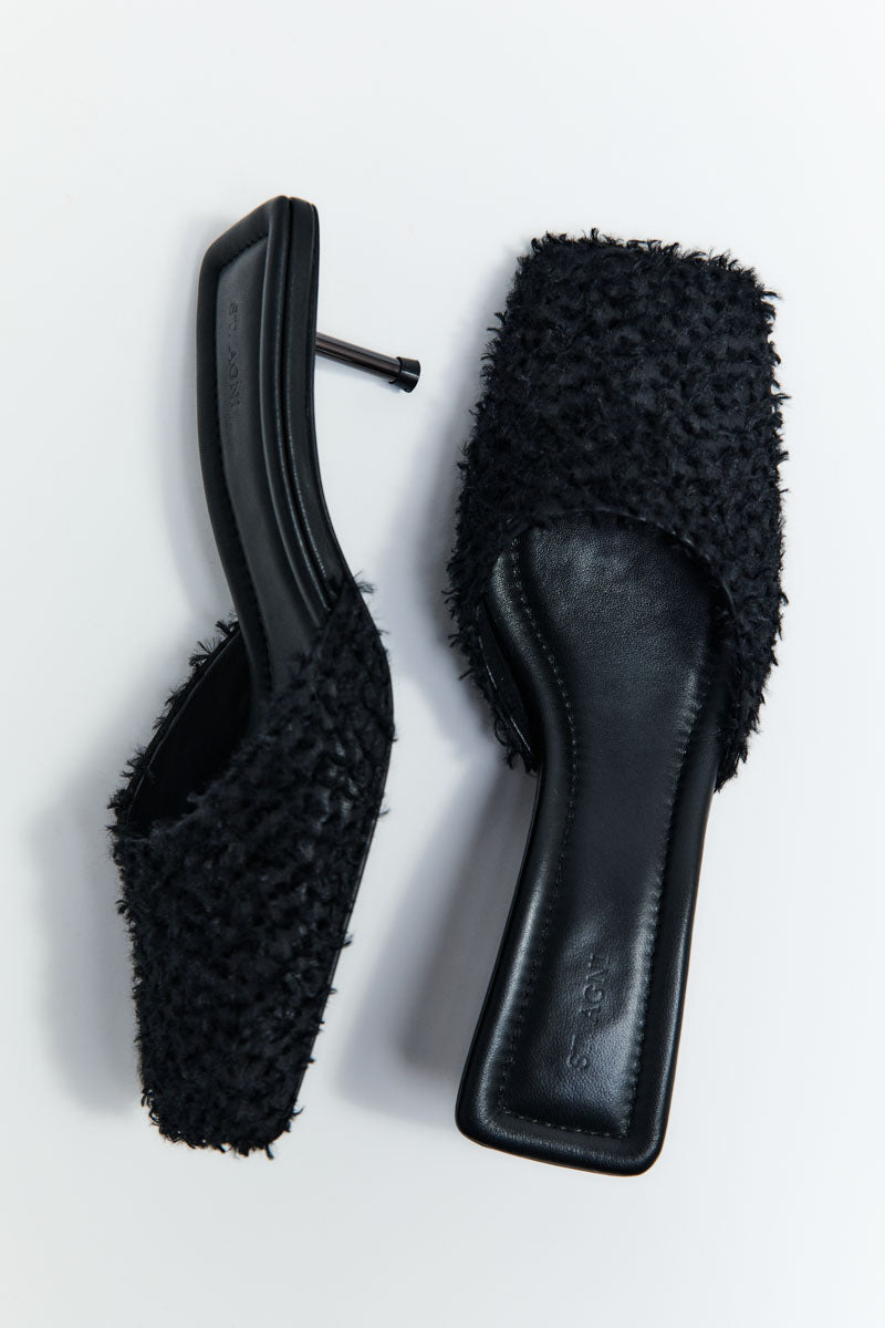 Feathered Square Toe Heel - Black