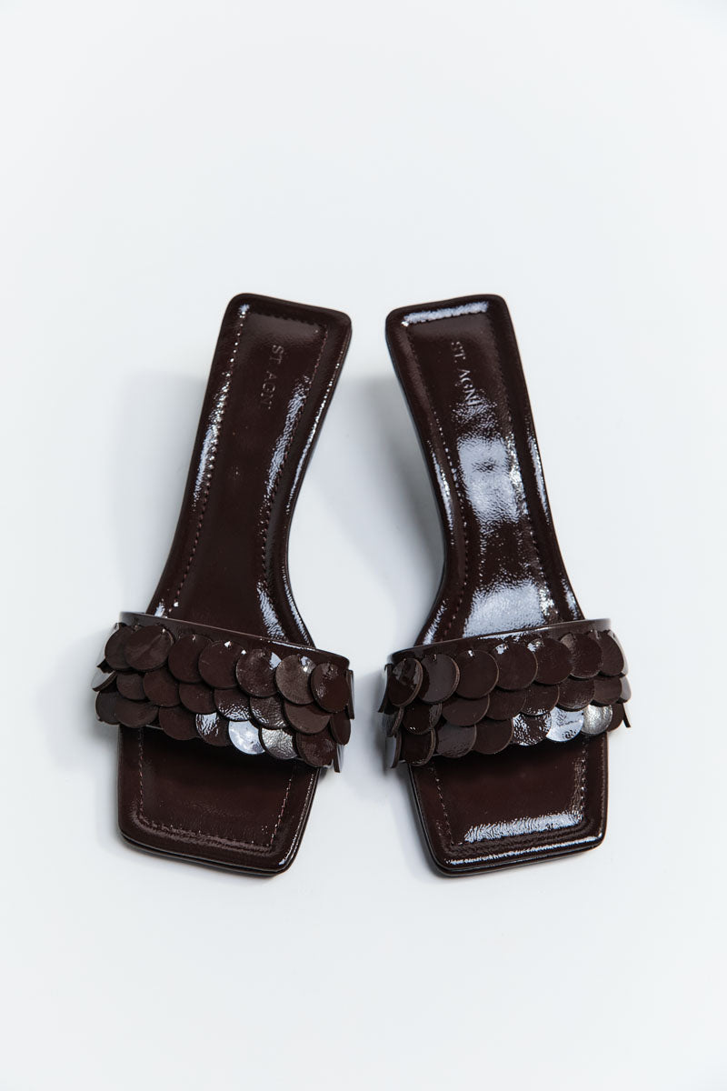 Paillette Kitten Heel - Patent Fudge