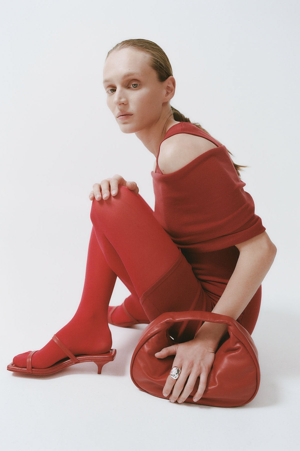 Detachable Layer Knit Dress - Rosso