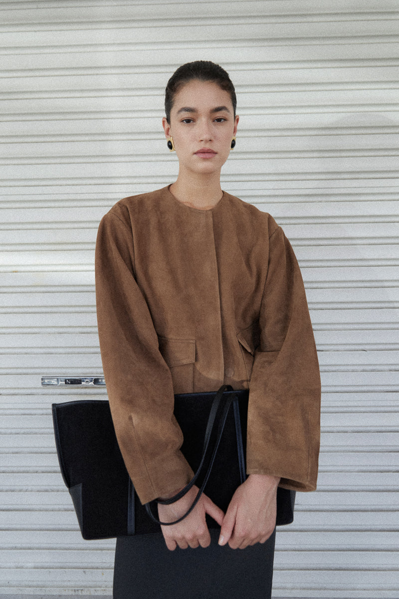 Suede Utility Cocoon Bomber - Toffee