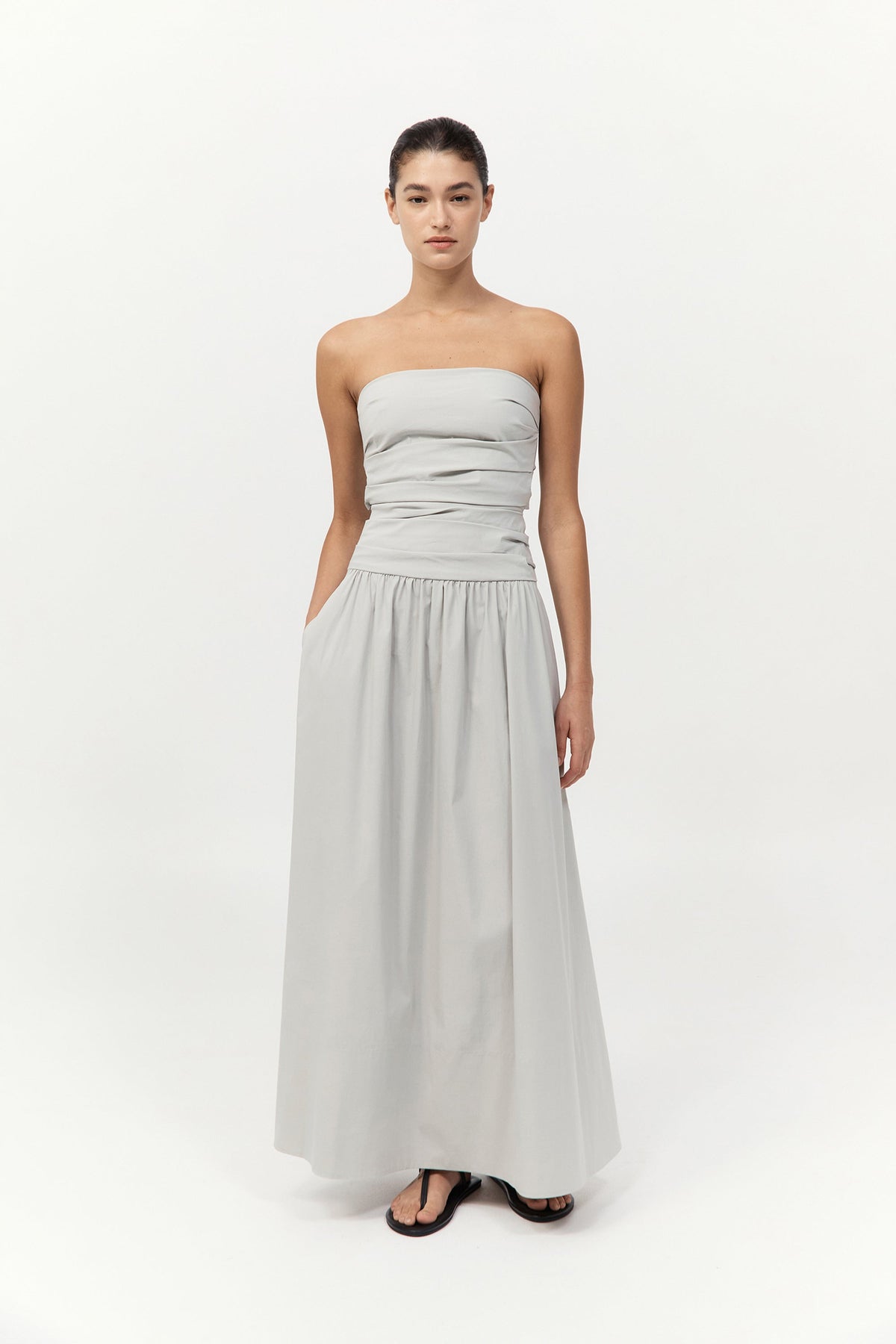 Gathered Strapless Tie Back Dress - Silver