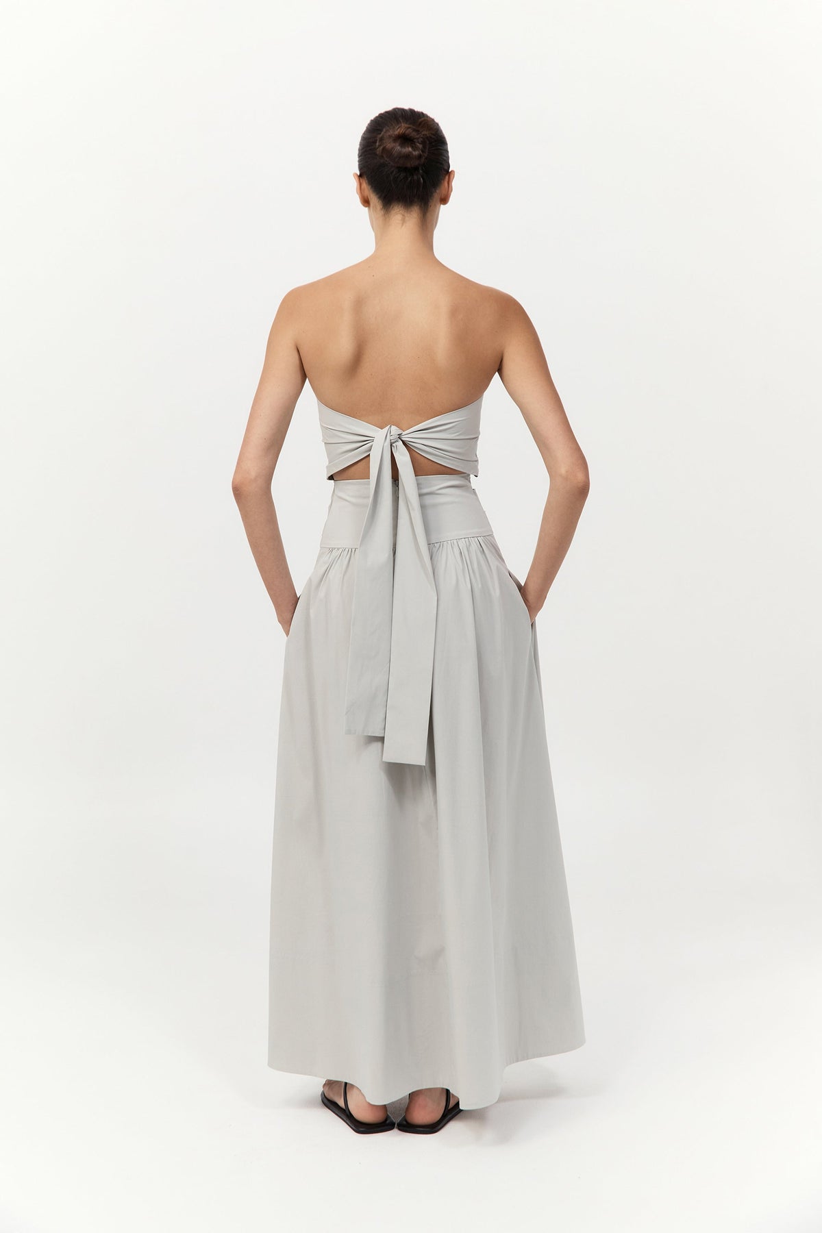 Gathered Strapless Tie Back Dress - Silver