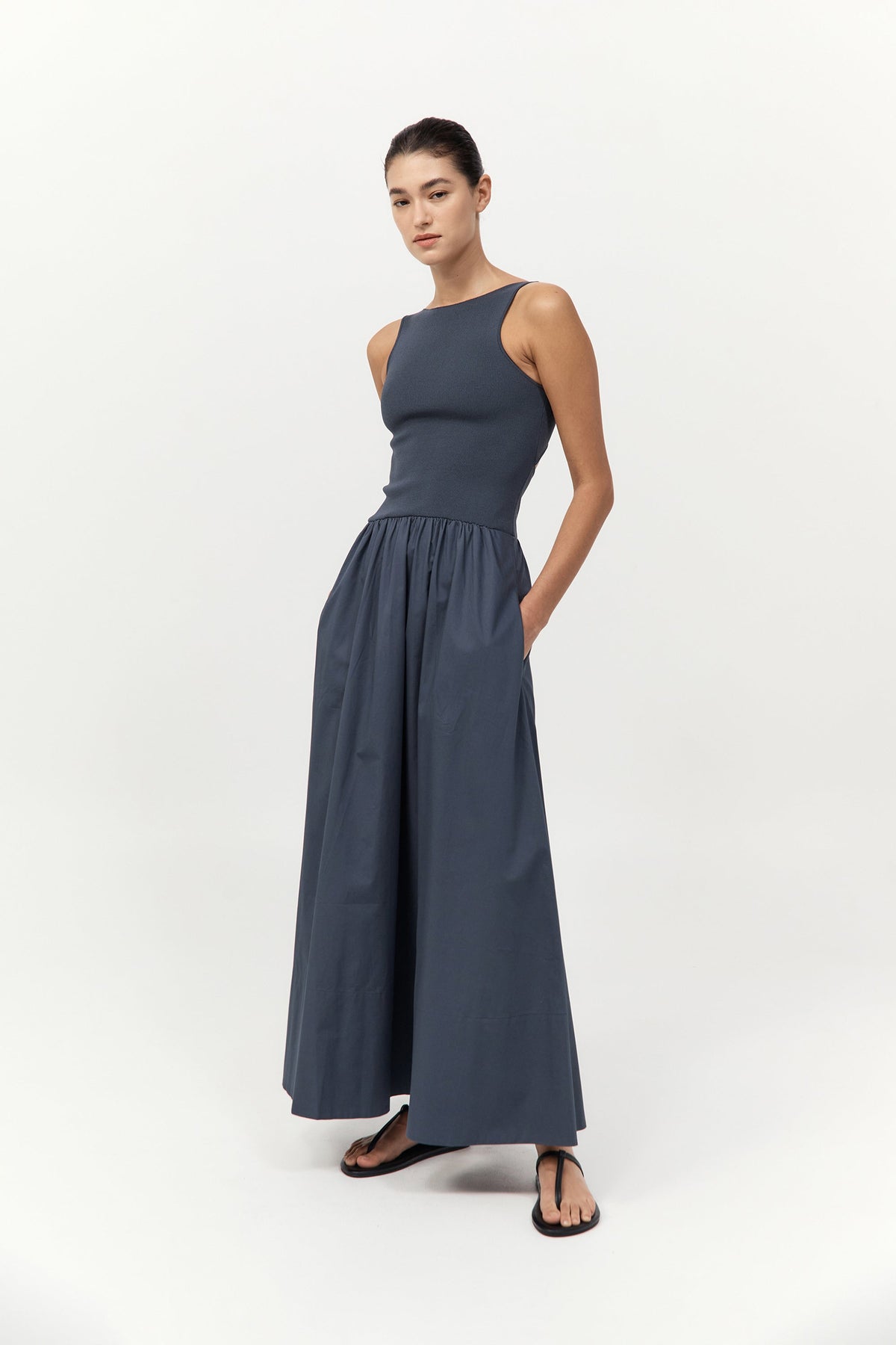 Bateau Cut Out Dress - Graphite