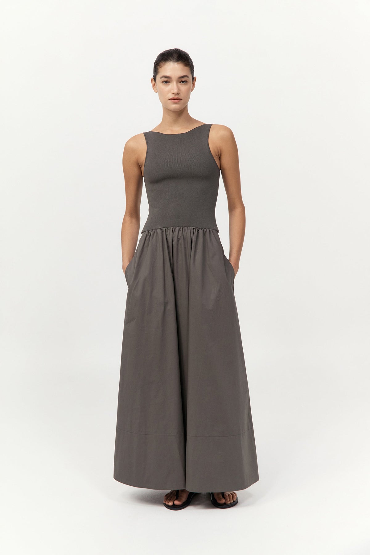 Bateau Cut Out Dress - Khaki