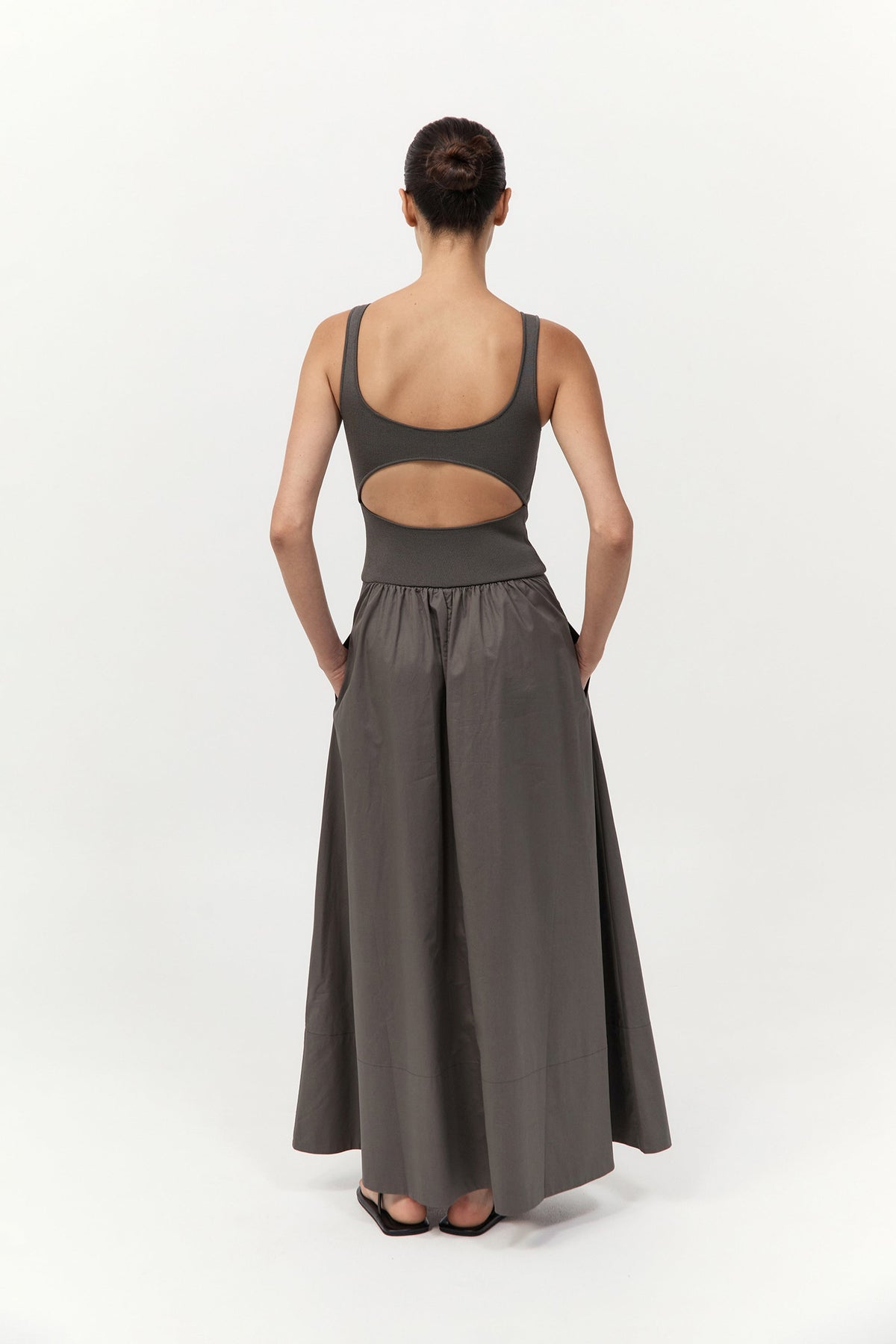Bateau Cut Out Dress - Khaki