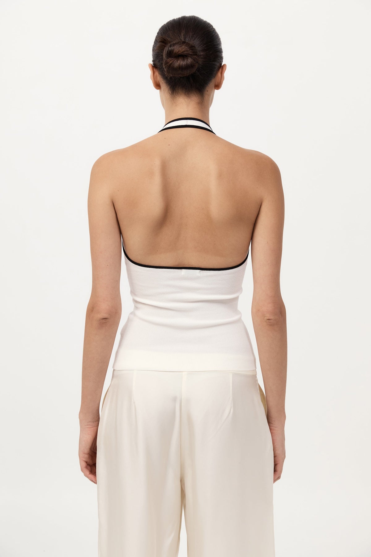 Fine Line Halter Top - Off White / Black