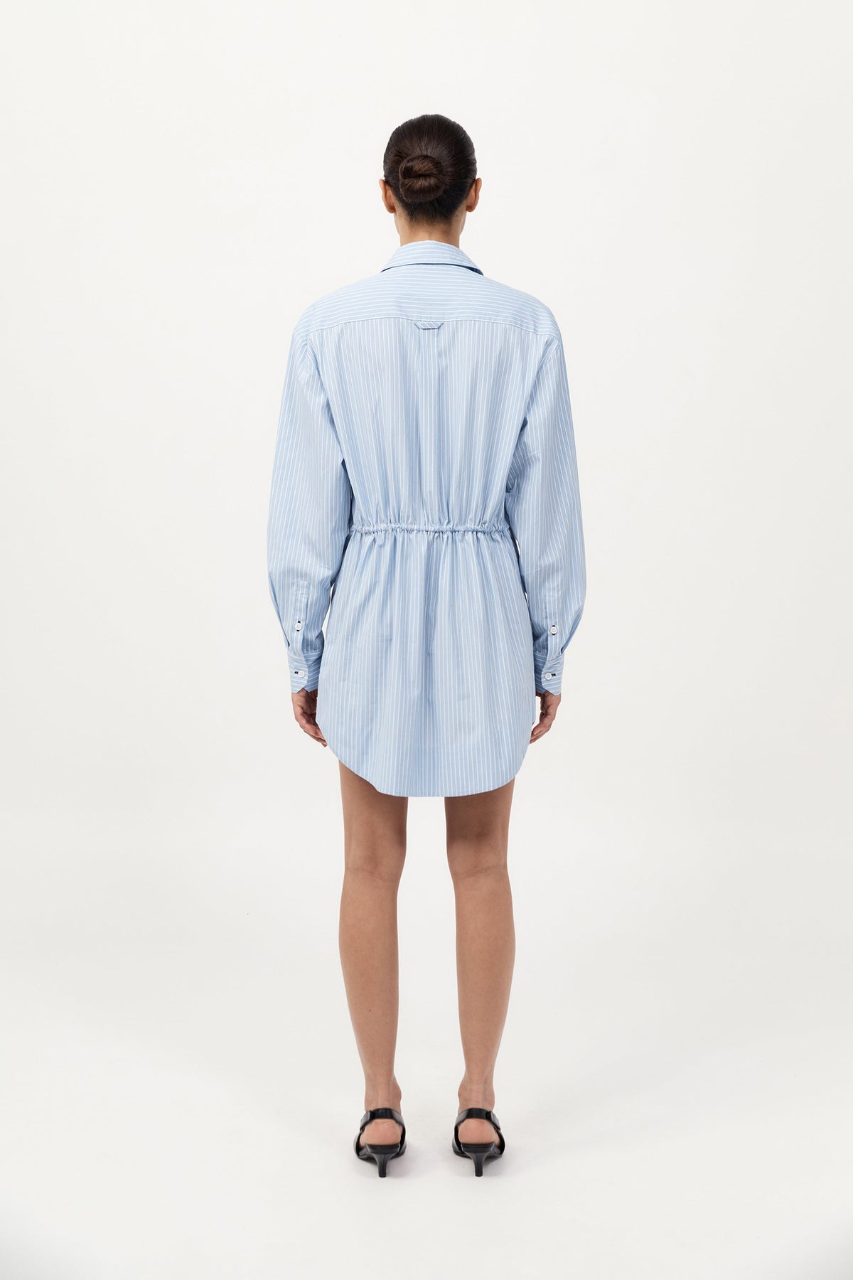 Drawstring Mini Shirt Dress - Pale Blue Stripe Drawstring Mini Shirt Dress - Pale Blue Stripe