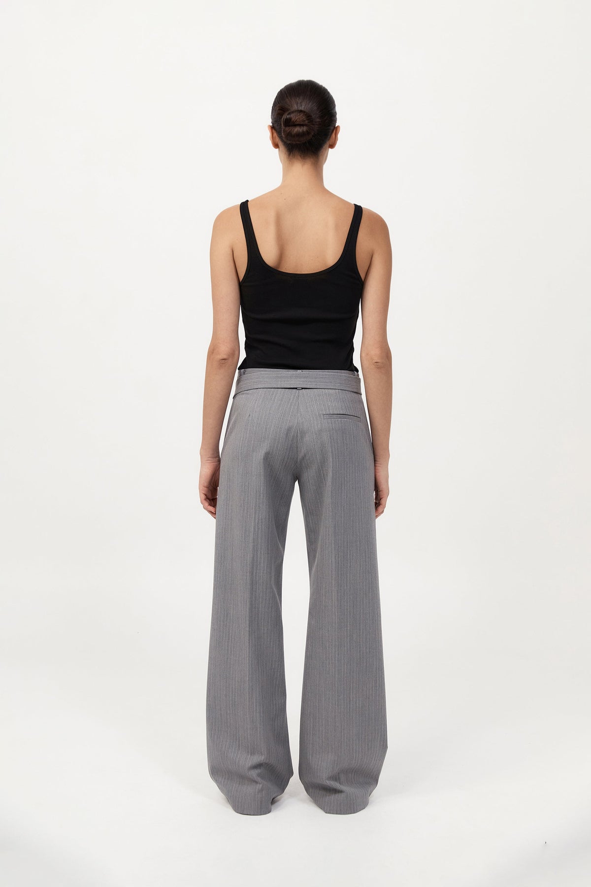 Carter Pocket Belt Pants - Grey Pinstripe