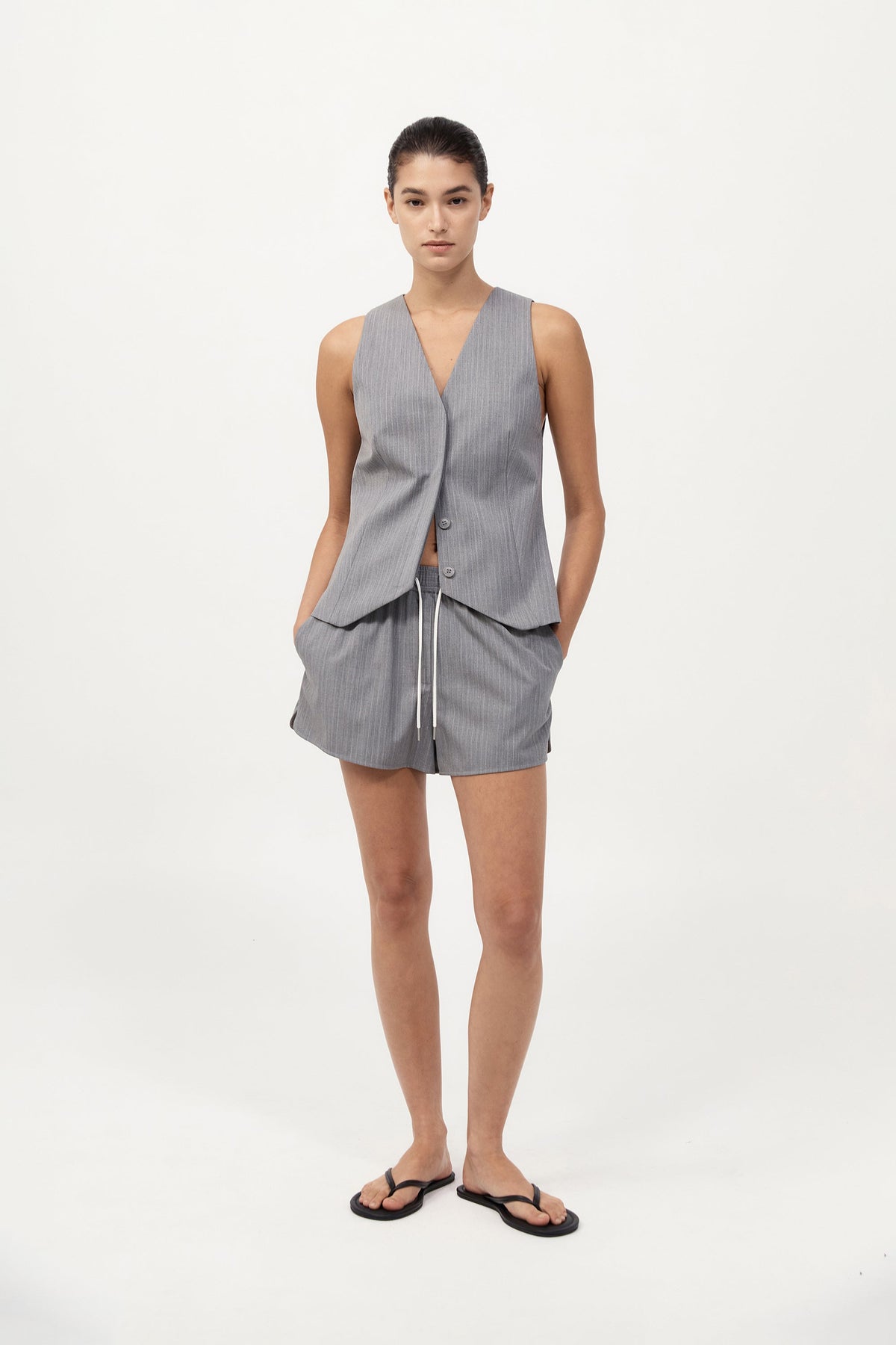 Pinstripe Wool Vest - Grey Pinstripe